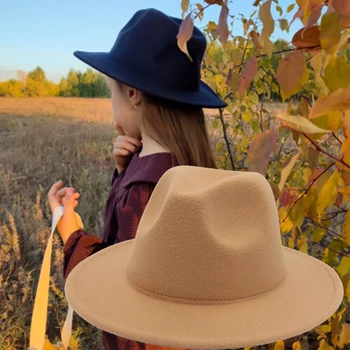 Осенне-зимняя детская фетровая шляпа Fedoras, Шерстяные шапки с большими полями для детей, винтажная кепка в британском стиле для мальчиков и девочек, джазовая кепка с плоским верхом.