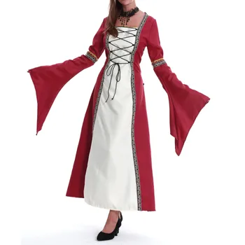 Плюс размер 5XL Костюмы на Хэллоуин, вечернее платье средневекового Ренессанса для женщин, ретро-платья с рукавами-трубами, длиной до пола, платье