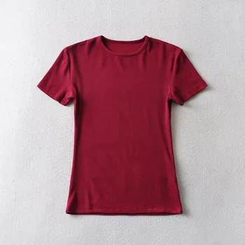 Повседневная летняя женская облегающая футболка, облегающая футболка с круглым вырезом и короткими рукавами, базовые однотонные топы, футболка