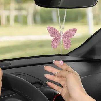Подвеска для зеркала заднего вида автомобиля Элегантная подвеска в виде искусственной бабочки для домашнего декора автомобиля, сверкающее зеркало заднего вида, талисман на удачу для автомобиля