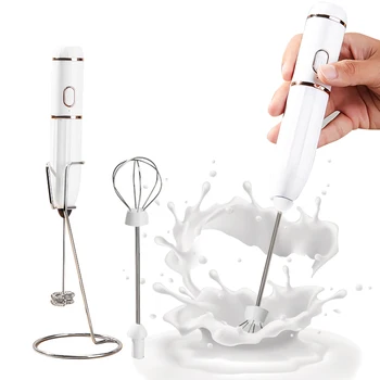 Портативный Перезаряжаемый Электрический молочный барботер с двойной головкой, ручной молочный взбиватель, высокоскоростной миксер для взбивания яиц, ручка для взбивания кофе