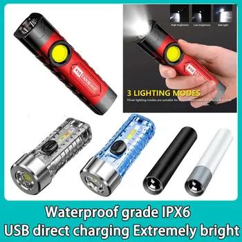 Портативный светодиодный фонарик Mini COB Work Light USB Перезаряжаемый походный фонарь 18650 с зажимом 3 режима Мощный фонарь для рыбалки
