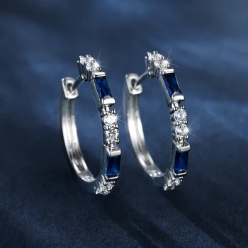 Простые женские серьги-кольца с зеленым и синим камнями для ежедневных вечеринок, серебряные минималистичные серьги-ленты, свадебные украшения CZ