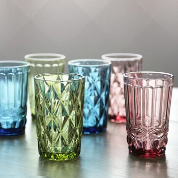 Разноцветный стеклянный стакан в стиле ретро, рельефный стакан для воды, Термостойкая кружка для молока, сока, кофе, не содержащая свинца, креативные стаканы для питья 240/350 мл