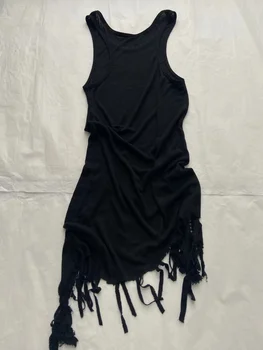 Рваный черный сарафан slim show casual fashion 2023 летняя новинка