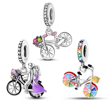 Романтические подвески для любителей велосипедов, бусины из стерлингового Серебра 925 пробы, красочные велосипедные подвески, подходящие к оригинальному браслету Pandora, Ювелирный подарок своими руками