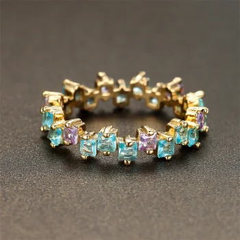 Роскошное кольцо с небольшим квадратным камнем из хрусталя, светло-фиолетовое Обручальное кольцо с цирконием, очаровательные обручальные кольца из желтого золота для женщин