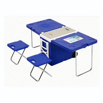 С коробкой-охладителем для настольного стула с пользовательским логотипом Портативный складной двухместный для пикника со столом-охладителем для стула на колесиках