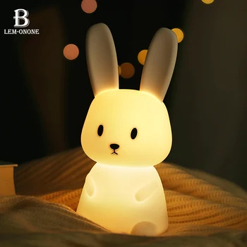 Светодиодный ночник Мультяшный Кролик Силиконовая лампа USB Зарядка Многоцветный Атмосферный Свет Украшение дома для детей Праздничный подарок