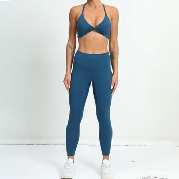 Сексуальный тренировочный спортивный костюм без спинки для фитнеса, женская спортивная одежда, одежда для йоги, леггинсы для спортзала, комплект женской тренировочной одежды черного цвета
