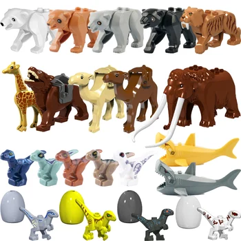 Строительный блок MOC City Animal с видом на улицу, фигурки Козы, слона, Волка, тигра, динозавра, Медведя, аксессуары для фермы своими руками, кирпичи, игрушки, подарки