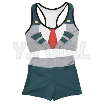 Униформа My Hero Academia с 3D принтом, комплект одежды для активного отдыха, комбинированная экипировка, мягкие шорты для йоги и фитнеса, женские короткие комплекты для девочек
