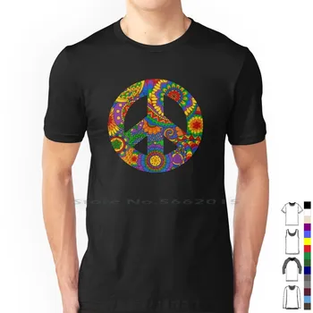 Футболка Happy Hippy с психоделическим дизайном Rainbow, 100% хлопок, цветочный ретро-символ в стиле хиппи, Летний Винтажный мир, красочный