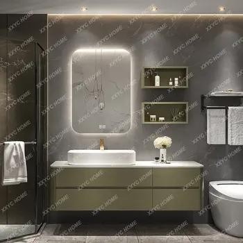 Цельный умывальник для ванной комнаты Дубовый шкаф для ванной комнаты Комбинированный Настенный Простой умывальник Раковина Умывальник