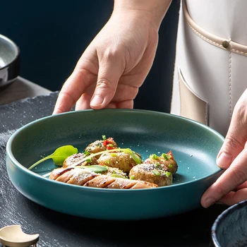 Японская художественная керамическая тарелка для стейка в западном стиле Простая Домашняя кухня Круглая Толстая тарелка для завтрака, закусок, салата, суши Коммерческая посуда